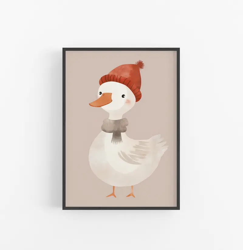 Cuadro Pato Sombrero Rojo Gris