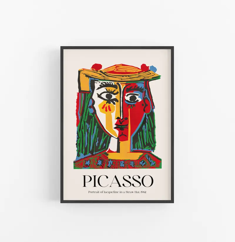 Cuadro Picasso Portrait Of Jaqueline In A Straw Hat Red Yellow Green