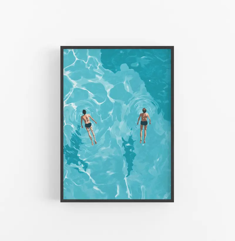 Cuadro Piscina Personas Azul Claros Agua