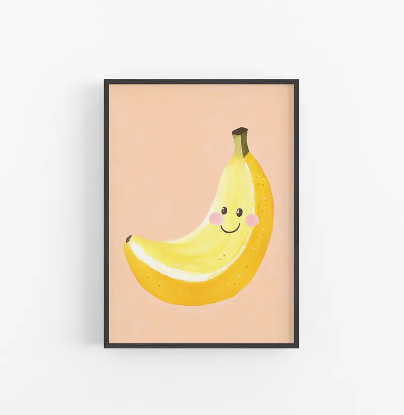Cuadro Platano Animado Amarillo Rosado