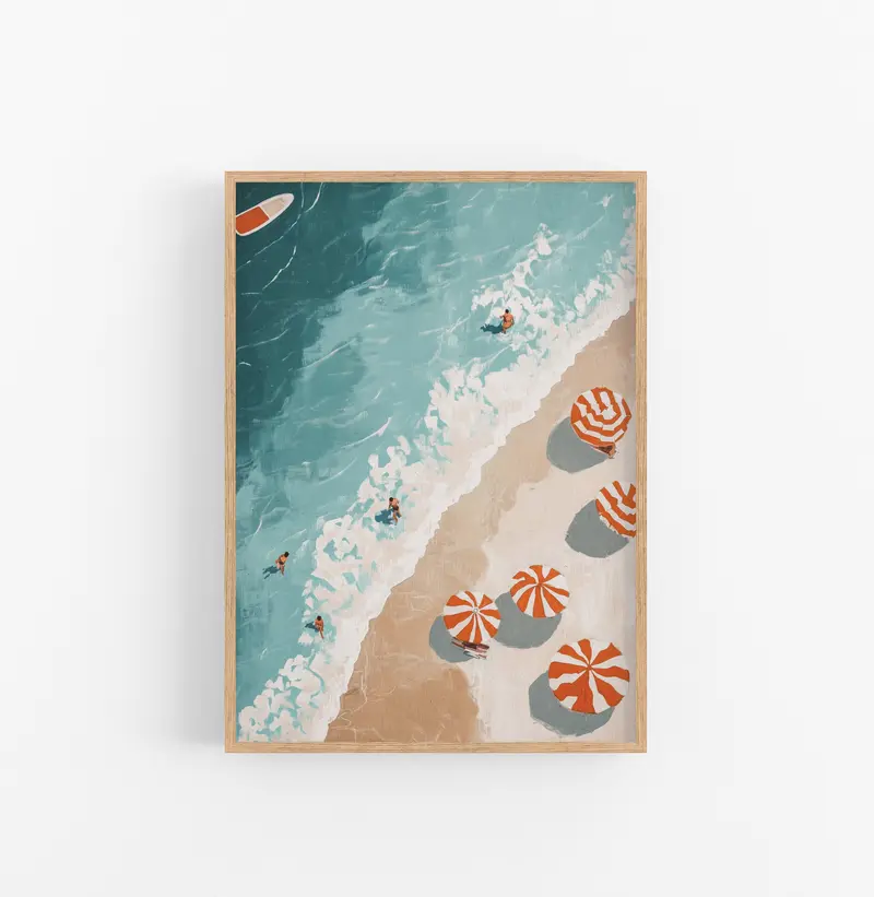 Cuadro Playero Ondas Naranja Azul