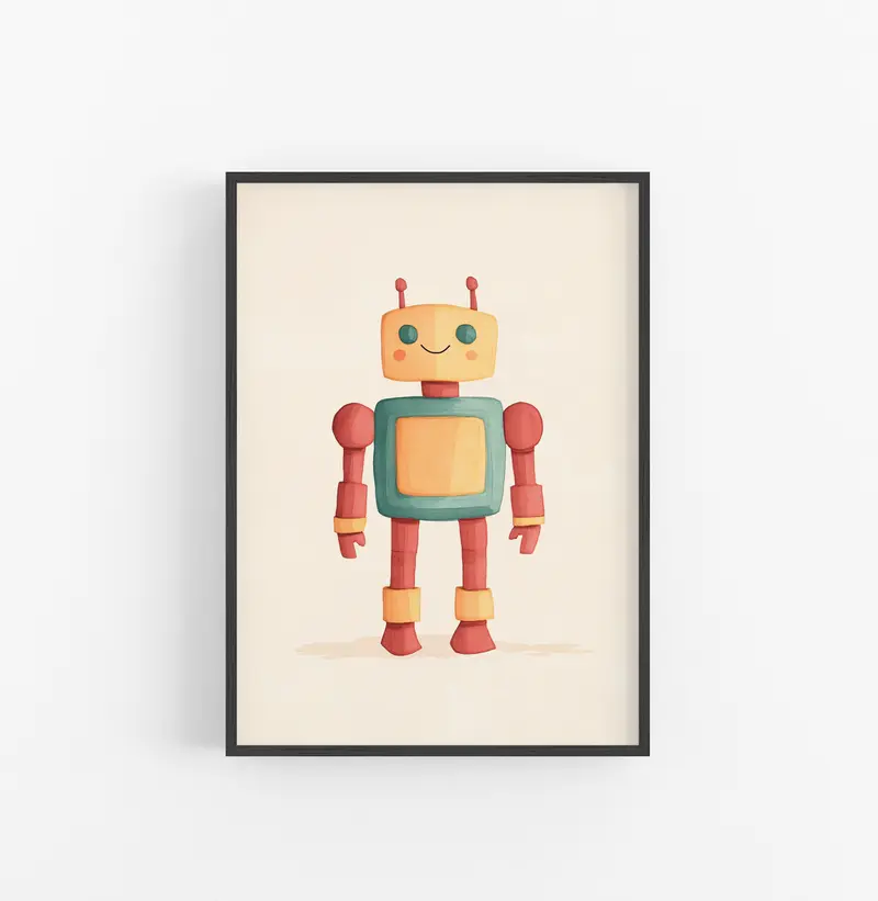 Cuadro Robot Ilustracion Agua Naranja Rojo
