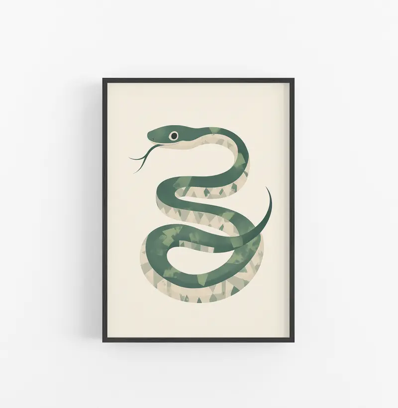 Cuadro Serpiente Geometrico Verde Beige