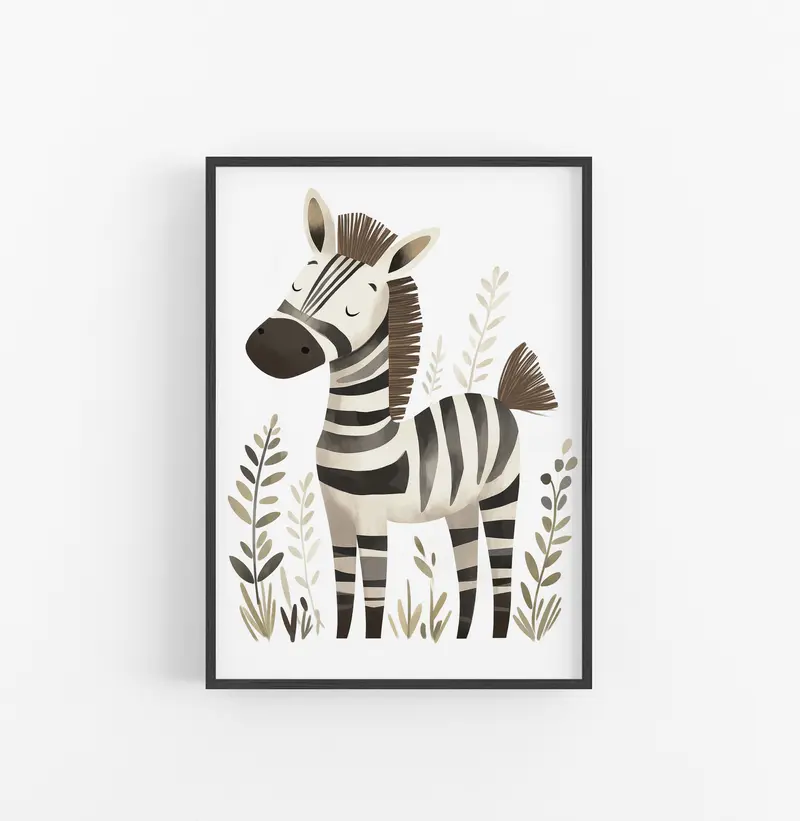 Cuadro Zebra Infantil Marron Gris Crema