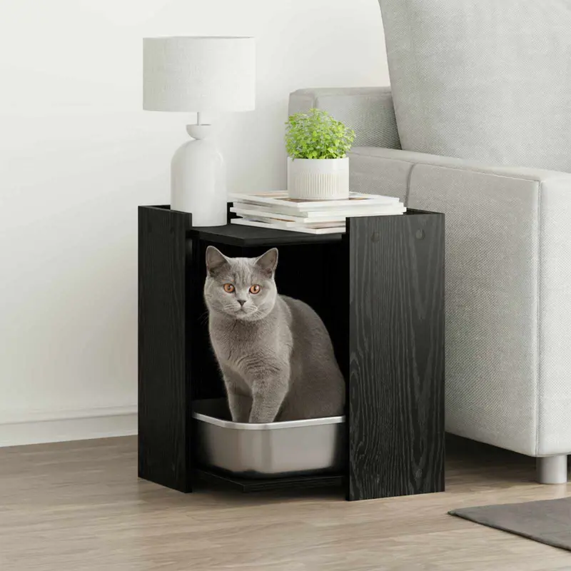 Cubículo para caja de arena de gato Roble Negro 42 x 42 x 51 cm