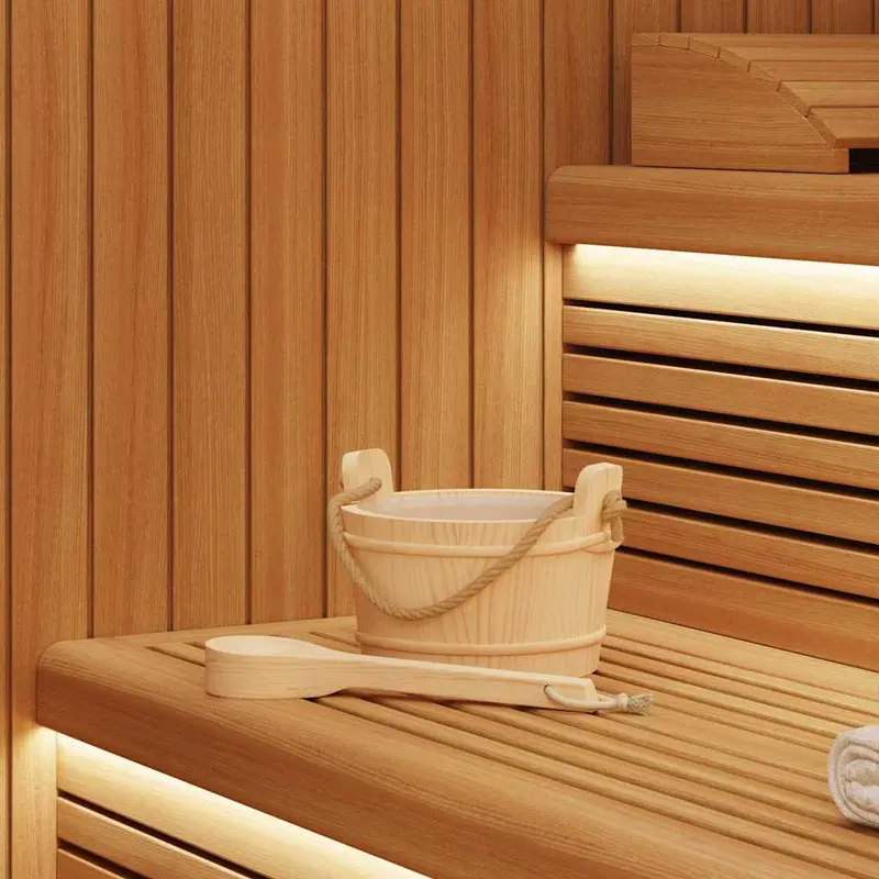 Cubo de Sauna 2 pcs Marrón Madera de Pino Sólida y Cáñamo
