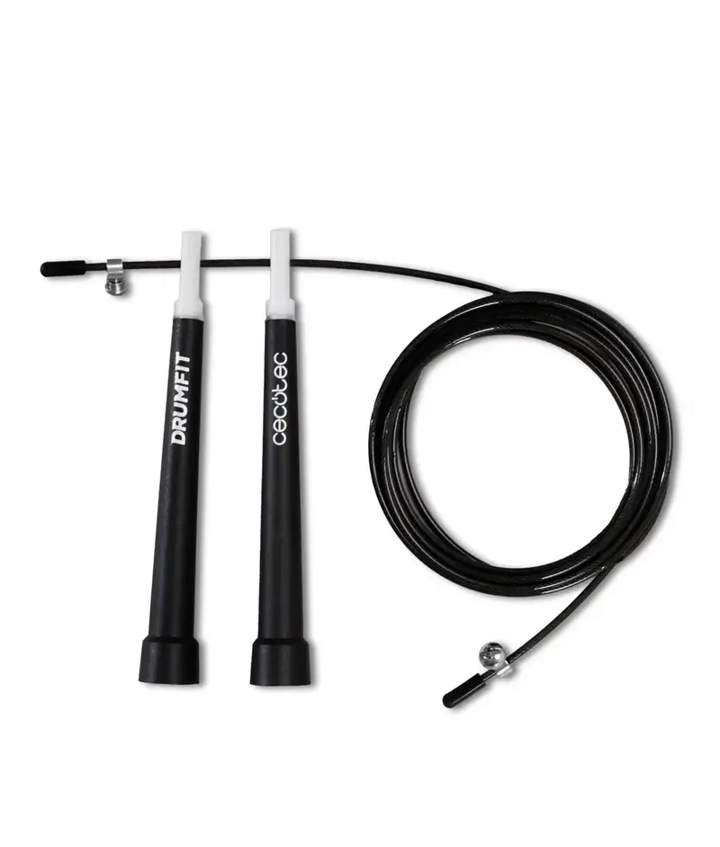 Cuerda de saltar DrumFit Speed Rope de acero ajustable 300 cm con sistema SmoothBearing 360 grados Cecotec