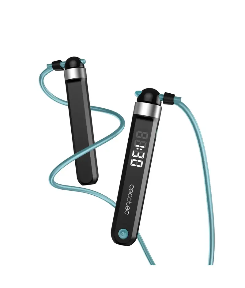 Cuerda de saltar Inteligente DrumFit SmartComba 3000 ajustable 2 en 1 con conexión a APP Pantalla LED y rotación 360 grados Cecotec