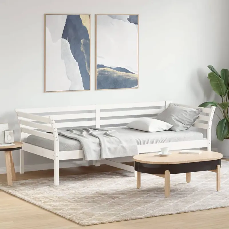 Diván sin colchón blanco 100x200 cm madera maciza de pino