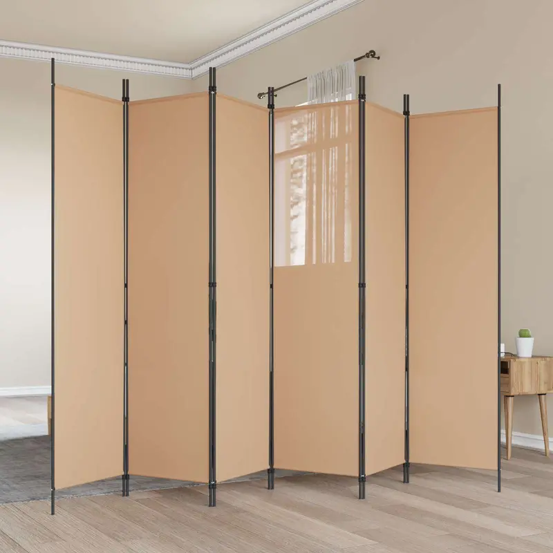 Divisor de habitación de 6 paneles Beige 300 x 200 cm Tela