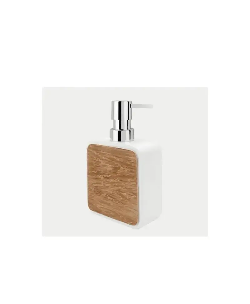 Dosificador de jabón blanco en poliresina y madera con diseño moderno elegante Nordic de Aquore