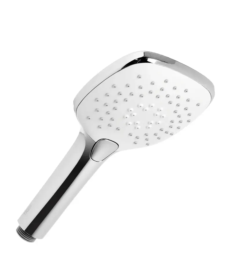 Ducha de mano con cabezal cuadrado acabado en blanco y cromado TRES