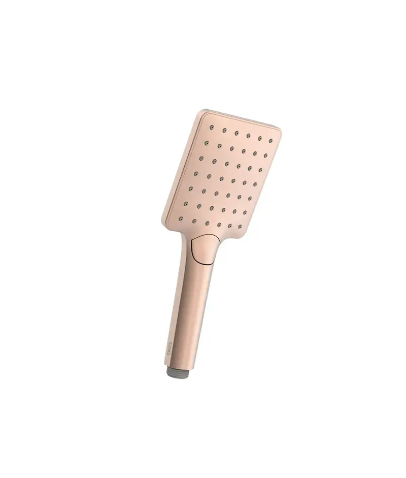 Ducha de mano cuadrada de ABS con acabado oro rosa mate y varios tipos de chorro Complementos Tres