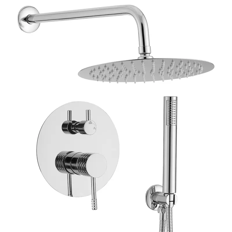 Ducha empotrada monomando a pared redonda con maneta luxury y rociador de 25 cm en cromado Ofin de Valaz