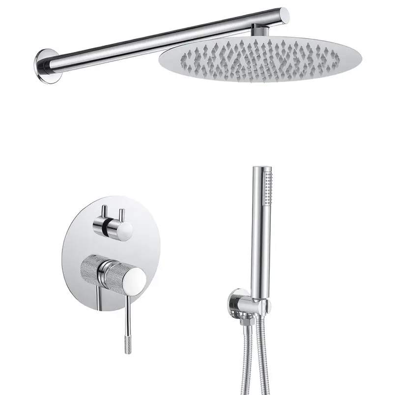 Ducha empotrada monomando a pared redonda con maneta luxury y rociador de 25 cm en cromado Torina de Valaz