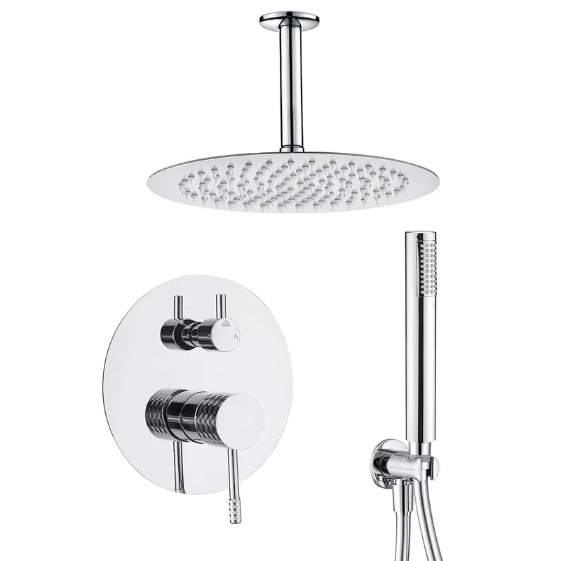 Ducha empotrada monomando a techo redonda con maneta luxury y rociador de 25 cm en cromado Ofin de Valaz