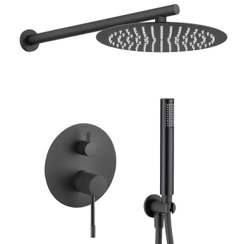 Ducha empotrada monomando pared redonda acabado negro mate luxury Torina de Valaz