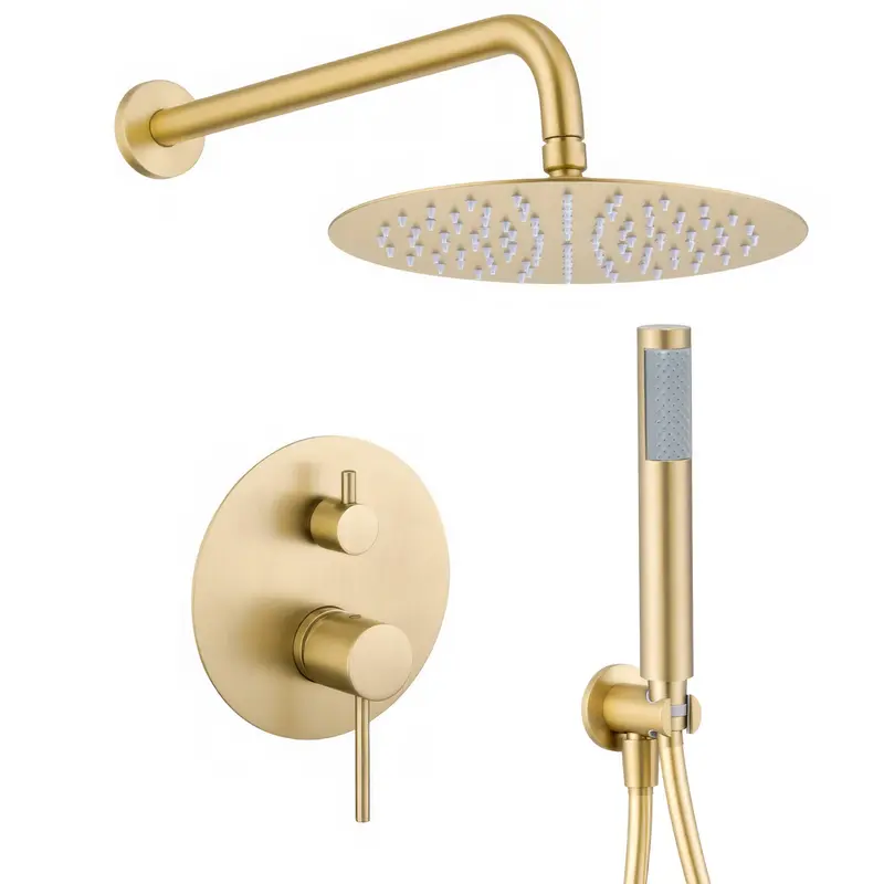 Ducha empotrada monomando redonda oro mate protección PVD a pared 25 cm Cenia de Valaz