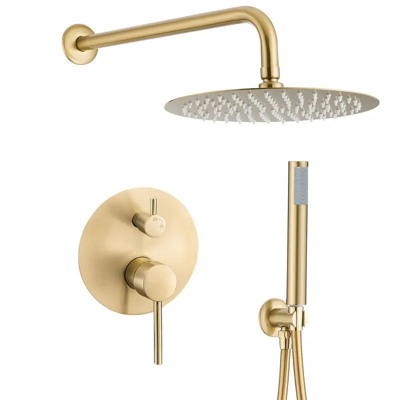 Ducha empotrada redonda a pared oro mate protección PVD 20 cm Jucar de Valaz