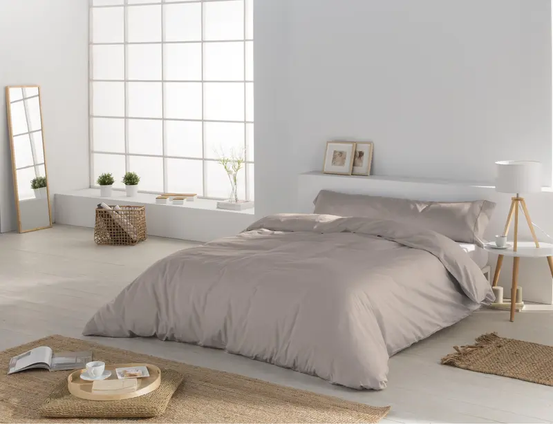 Dúo Nórdico Don Algodon Satén 300 Hilos Elba Beige - Set Funda Nórdica + Fundas Almohada