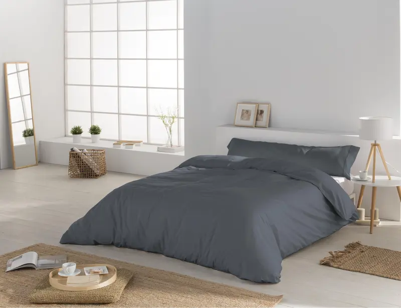 Dúo Nórdico Don Algodon Satén 300 Hilos Elba Gris Marengo  - Set Funda Nórdica + Funda Almohadas