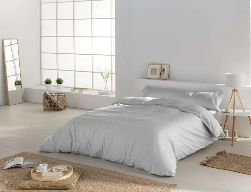 Dúo Nórdico Don Algodon Satén 300 Hilos Elba Gris - Set Funda Nórdica + Fundas Almohada