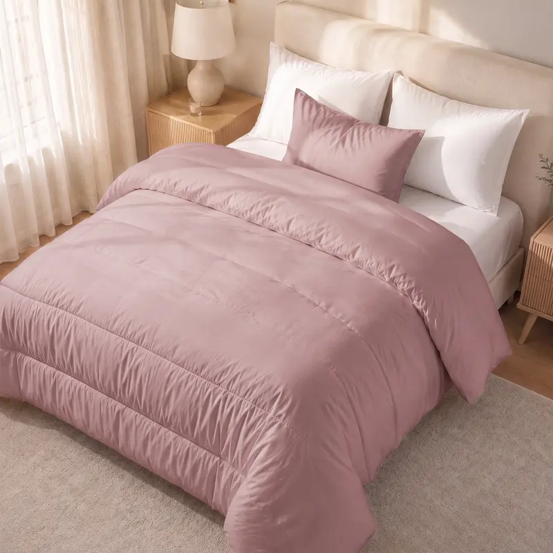 Edredón liso acolchado Rosa Empolvado tacto suave