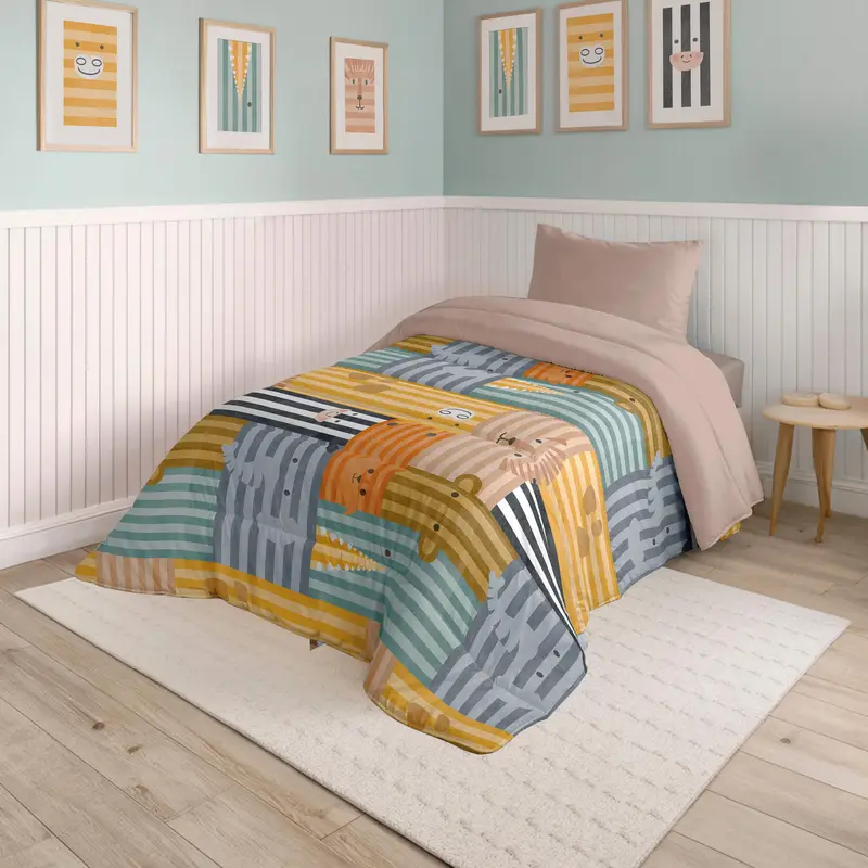 EDREDÓN NÓRDICO ESTAMPADO INFANTIL ANIMALS STRIPES