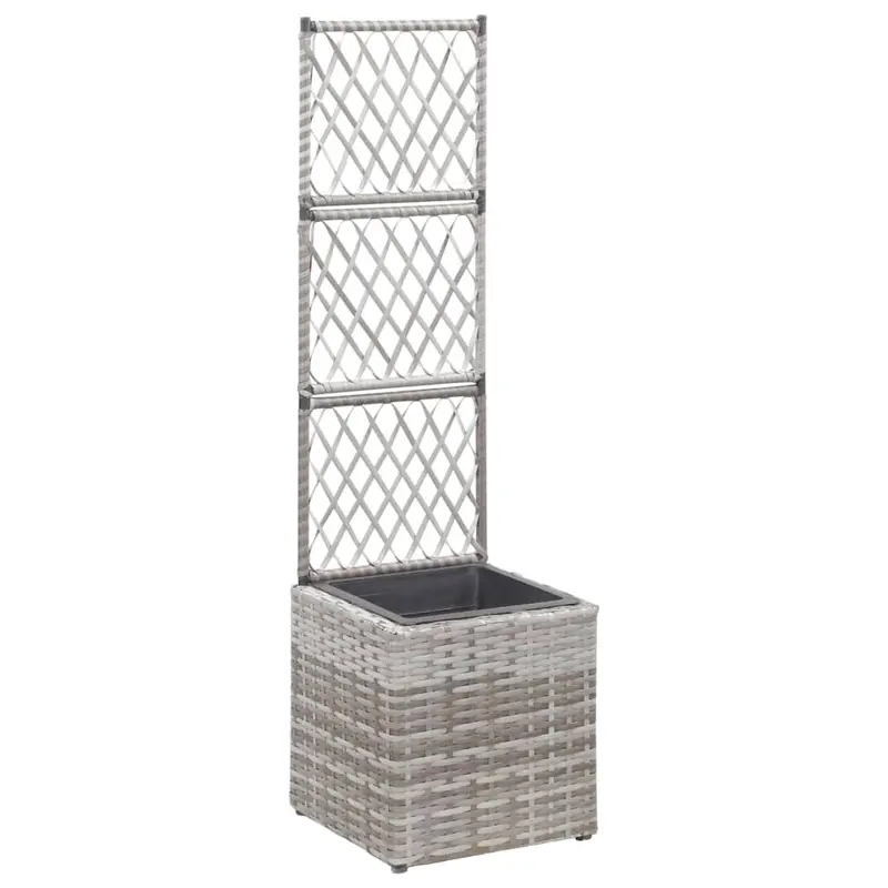 Enrejado y arriate 1 maceta ratán sintético gris 30x30x107 cm