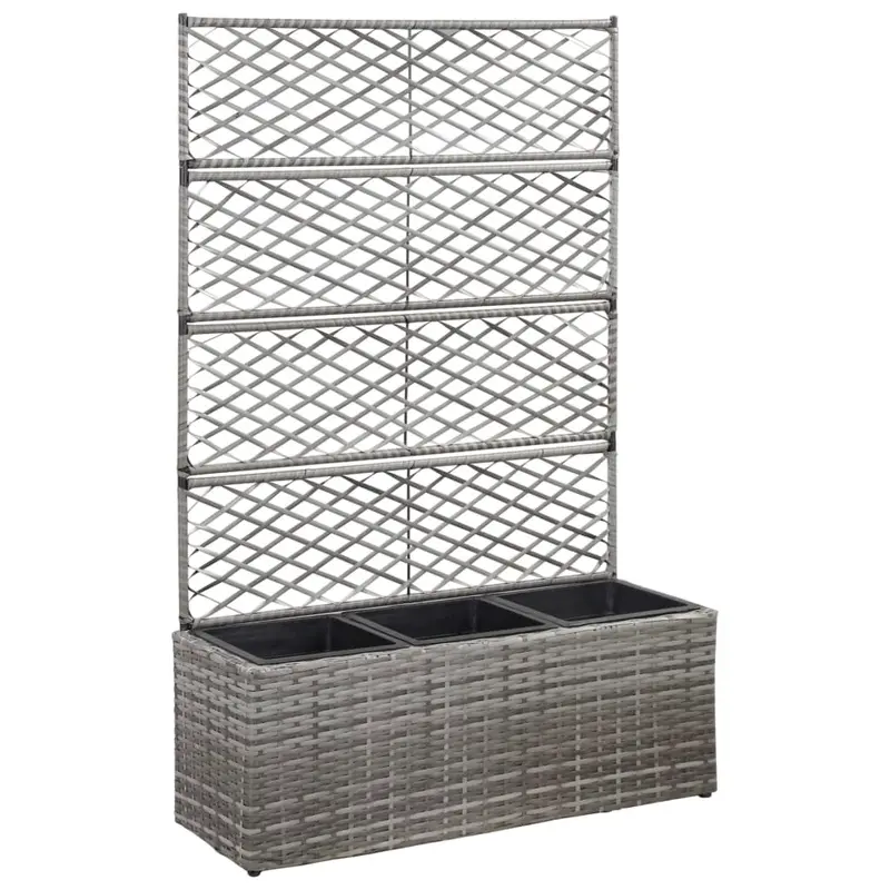 Enrejado y arriate 3 macetas ratán sintético gris 83x30x130 cm