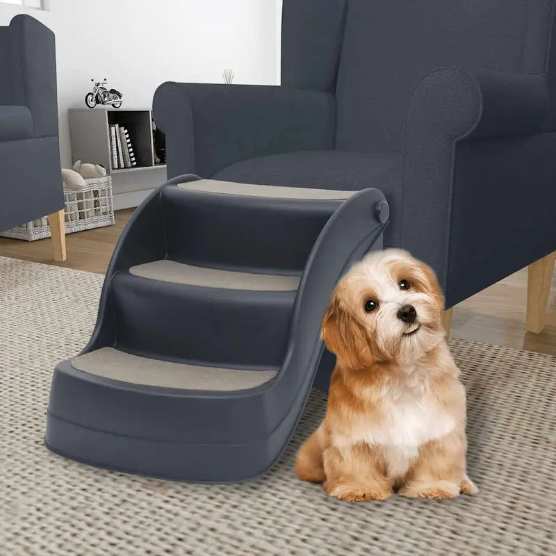 Escalera para perros plegable de 3 peldaños gris oscuro