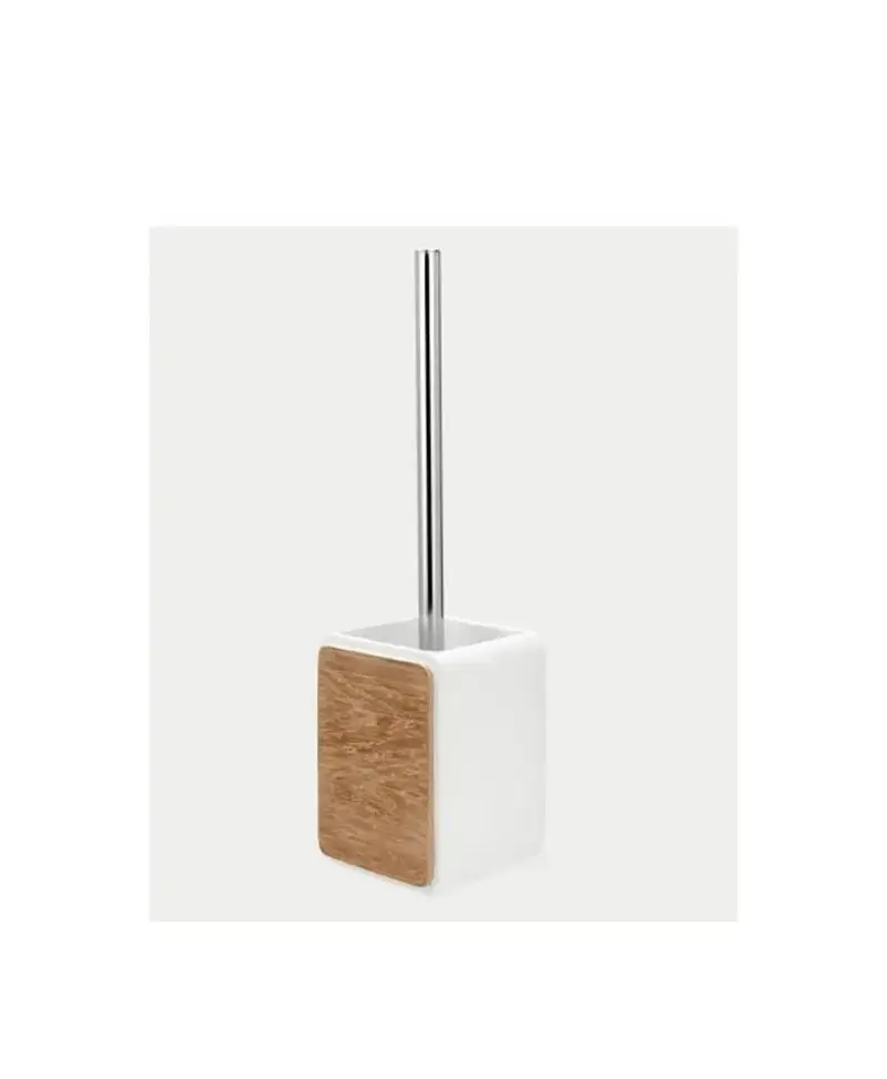 Escobillero de suelo blanco en poliresina y madera de diseño moderno Nordic de Aquore