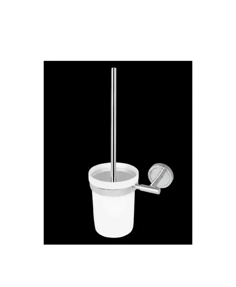 Escobillero pared de acero cromado con vaso cerámico de diseño moderno BRIGHT de Aquore