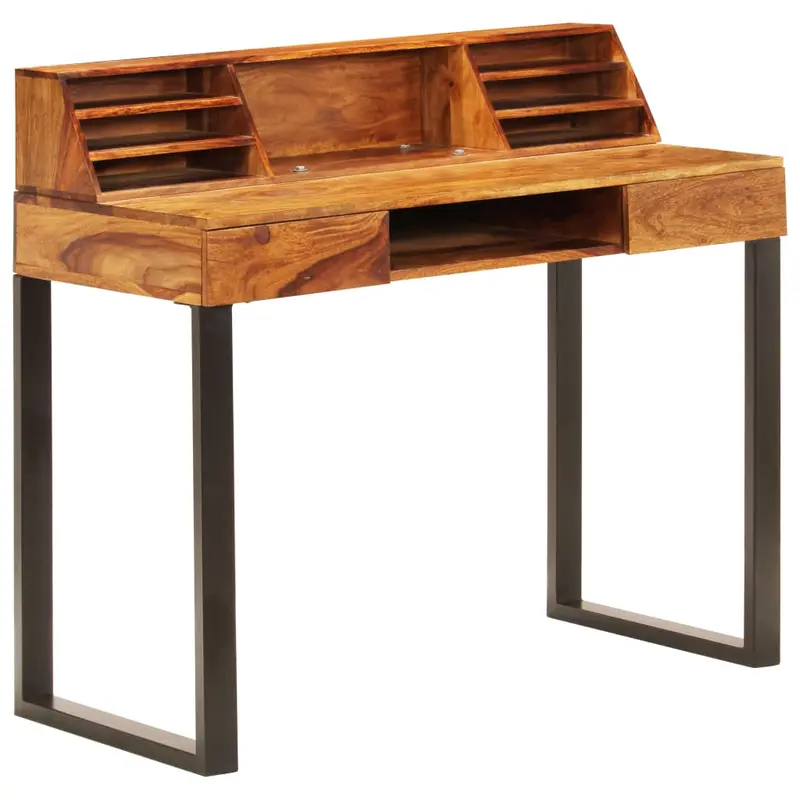 Escritorio de madera maciza de acacia y acero 110x50x94 cm