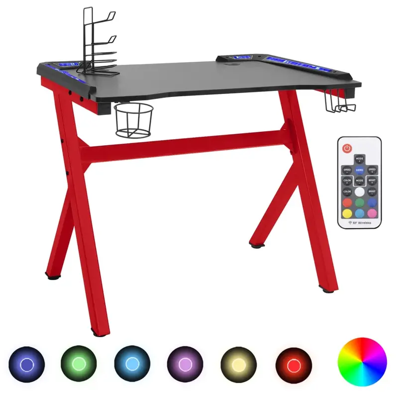 Escritorio gaming con luz LED forma Y negro y rojo 110x60x75 cm