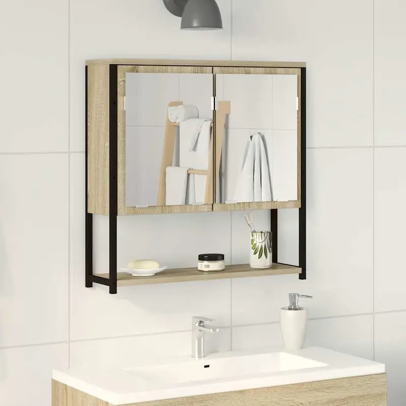 Espejo de baño con estante con espejo Beige 60 x 16 x 60 cm