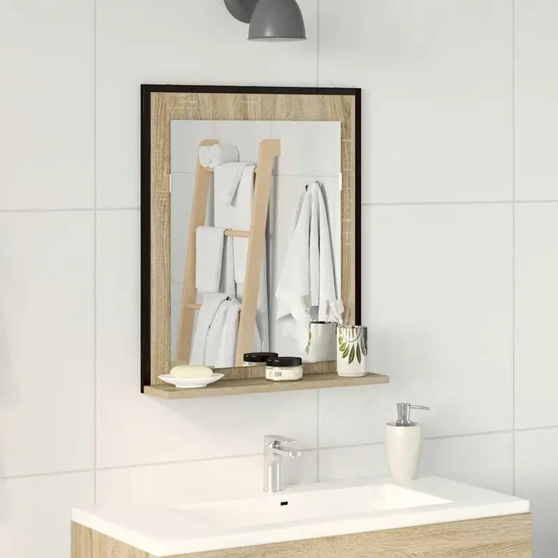 Espejo de baño con estante con espejo Negro 50 x 12 x 60 cm