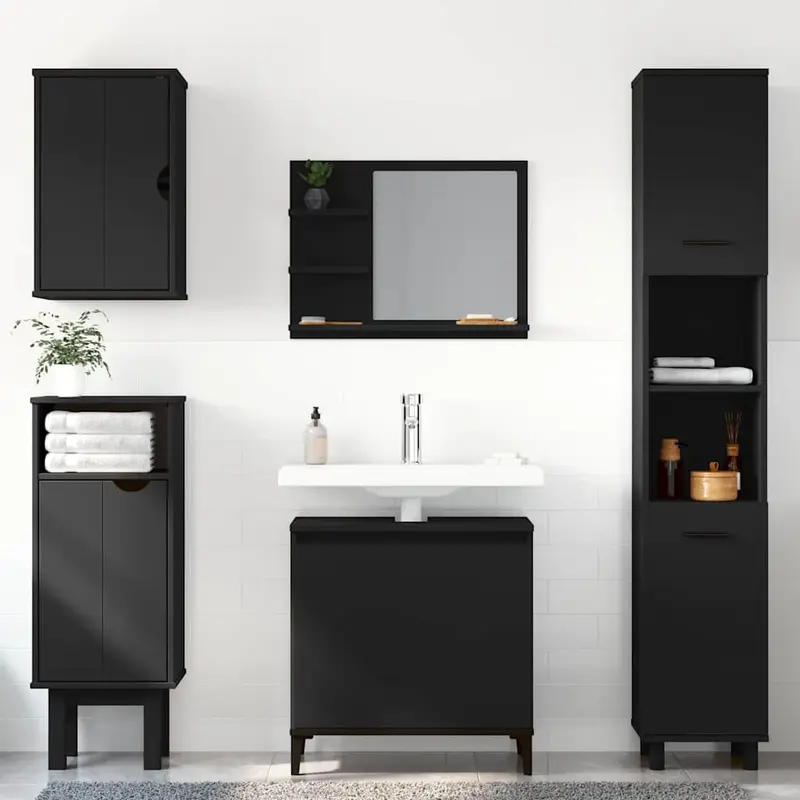 Espejo de baño madera contrachapada negro 60x10,5x45 cm