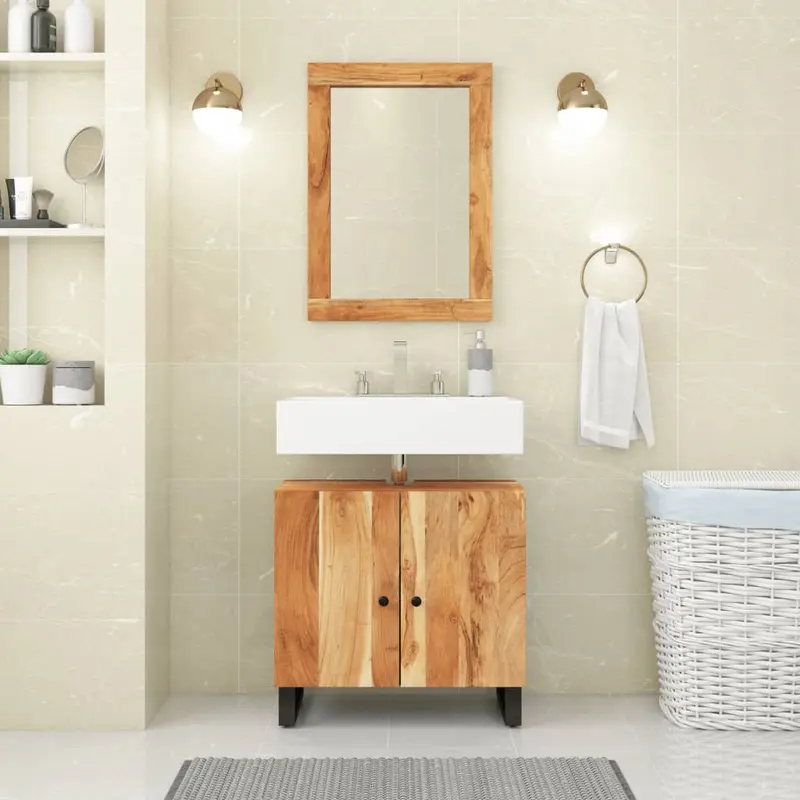 Espejo de vidrio y madera maciza de acacia 70x50 cm