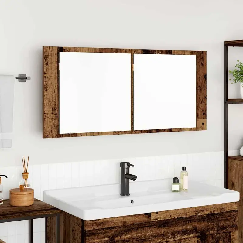 Espejo LED Cabinet con estante Madera vieja 100 x 12 x 45 cm