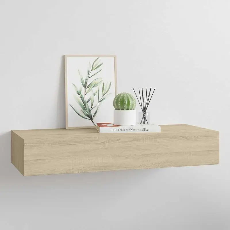 Estante con cajón de pared MDF roble 60x23,5x10 cm