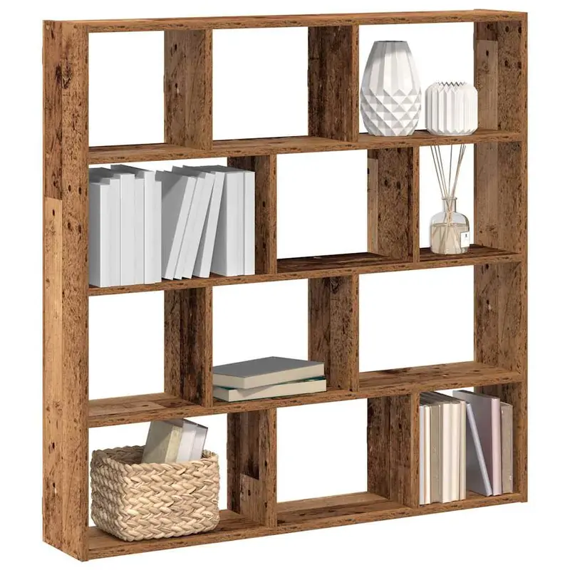 Estante cubo de pared 12 compartimentos madera envejecida