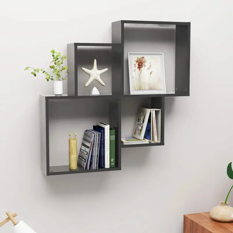 Estante cubo de pared contrachapado gris brillante 80x15x78,5cm