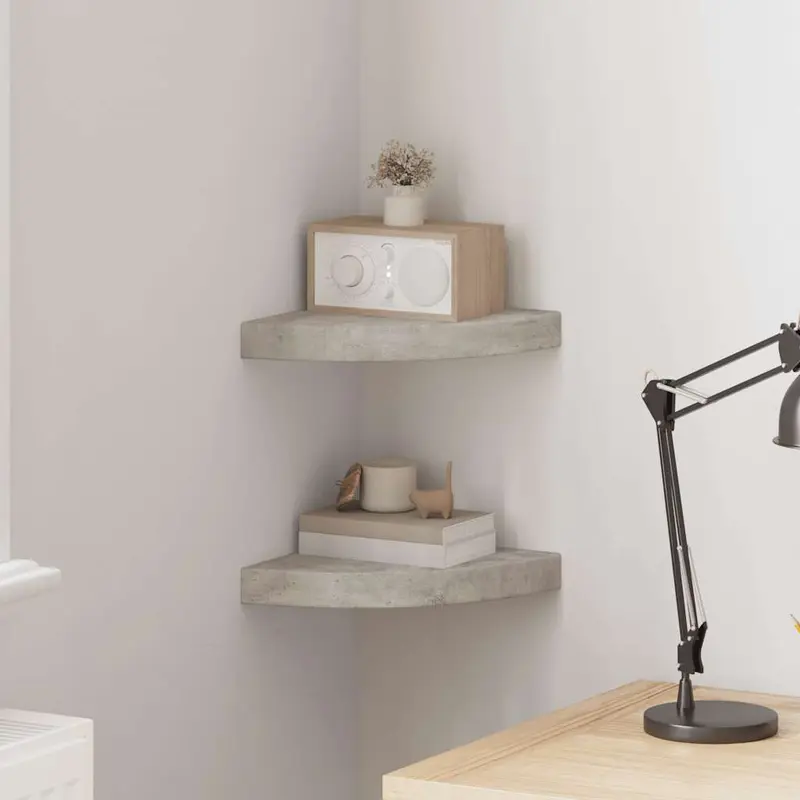Estante de esquina de pared 2 uds MDF gris hormigón 25x25x3,8cm