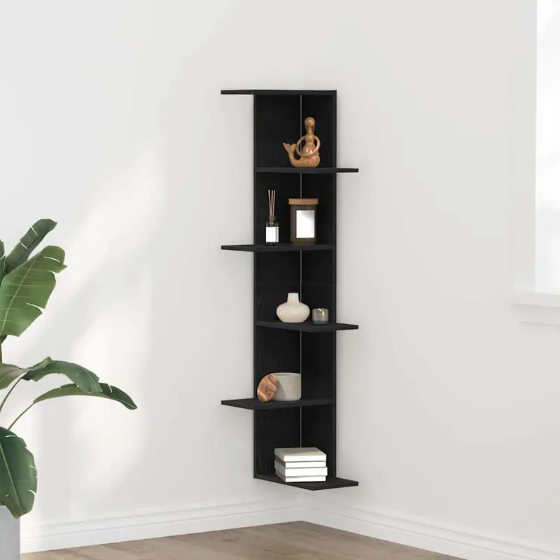 Estante de Esquina de Pared Roble Negro 36.5 x 36.5 x 140 cm