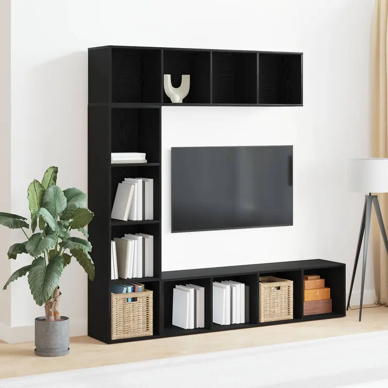Estante de libros 3 pcs Roble Negro 36 x 30 x 143 cm