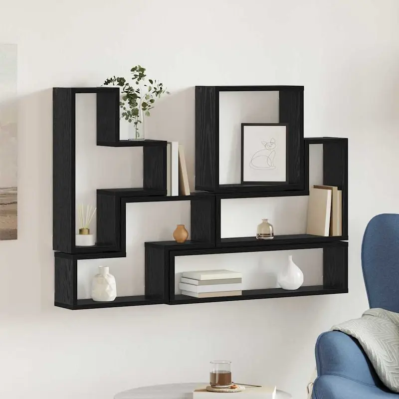 Estante de pared con almacenamiento Roble Negro 96 x 12 x 64 cm