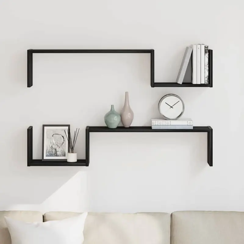Estante de pared con estante 2 pcs Roble Negro 100 x 15 x 20 cm