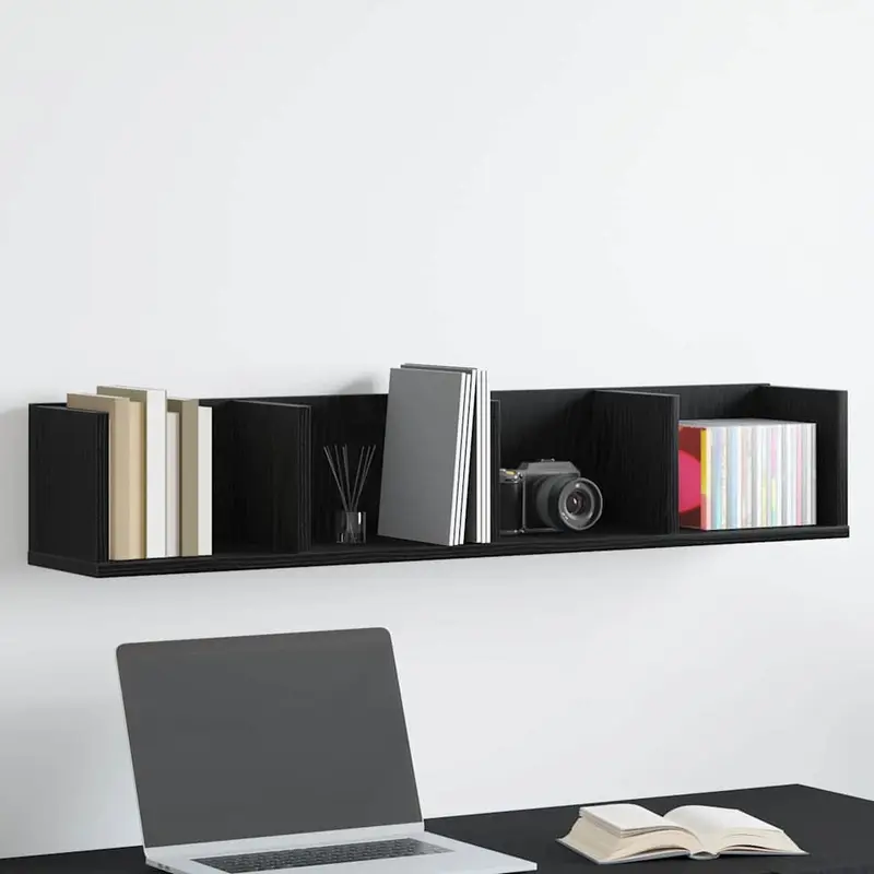 Estante de pared con estante Roble Negro 100 x 18 x 18 cm