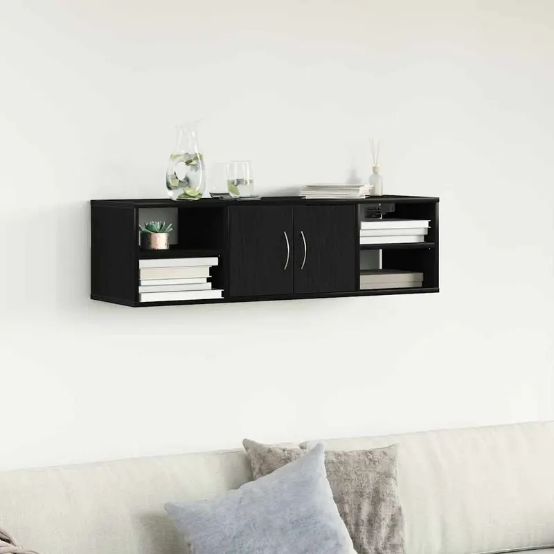 Estante de pared con estante Roble Negro 102 x 30 x 29 cm